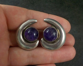 Vintage Mexican Sterling Amethyst Screw Back Earrings