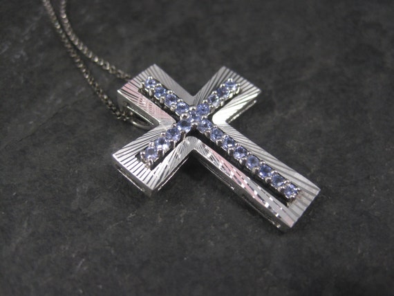 Sterling Silver Cross Pendant with Purple Crystal… - image 5