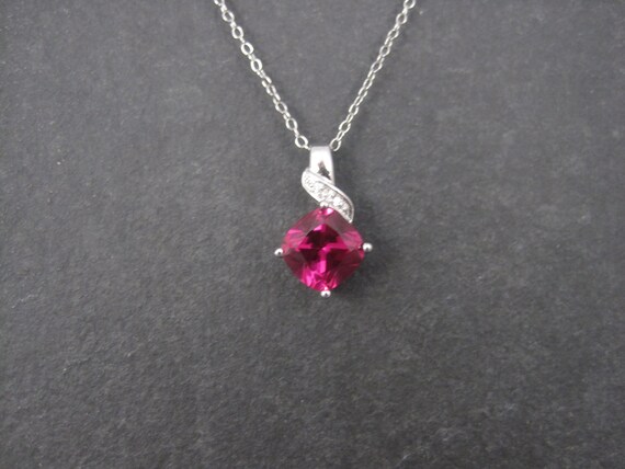 Retro 90s Sterling Synthetic Pink Sapphire Pendant - image 9