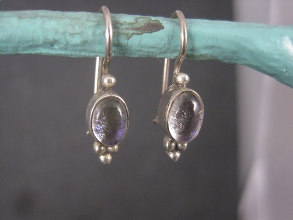 Vintage Sterling Purple Dichroic Glass Earrings L… - image 3