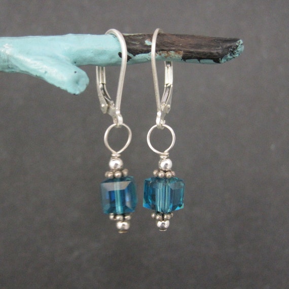 Sterling Caribbean Blue Crystal Earrings - image 1