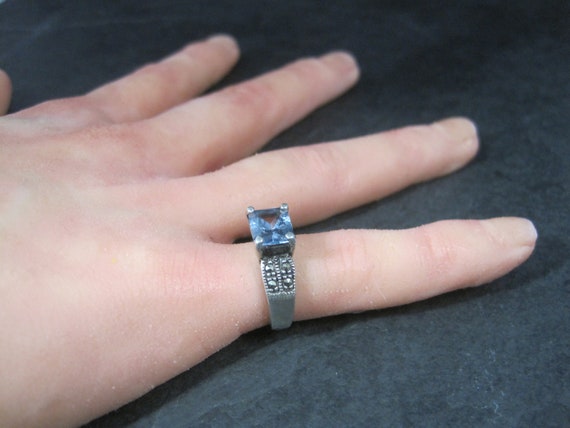 Vintage Sterling Blue Topaz Marcasite Ring Size 6 - image 6