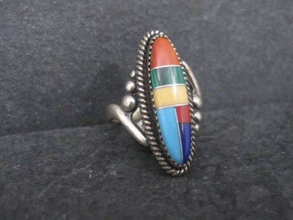 Southwestern Sterling Inlay Ring New Old Stock Si… - image 2