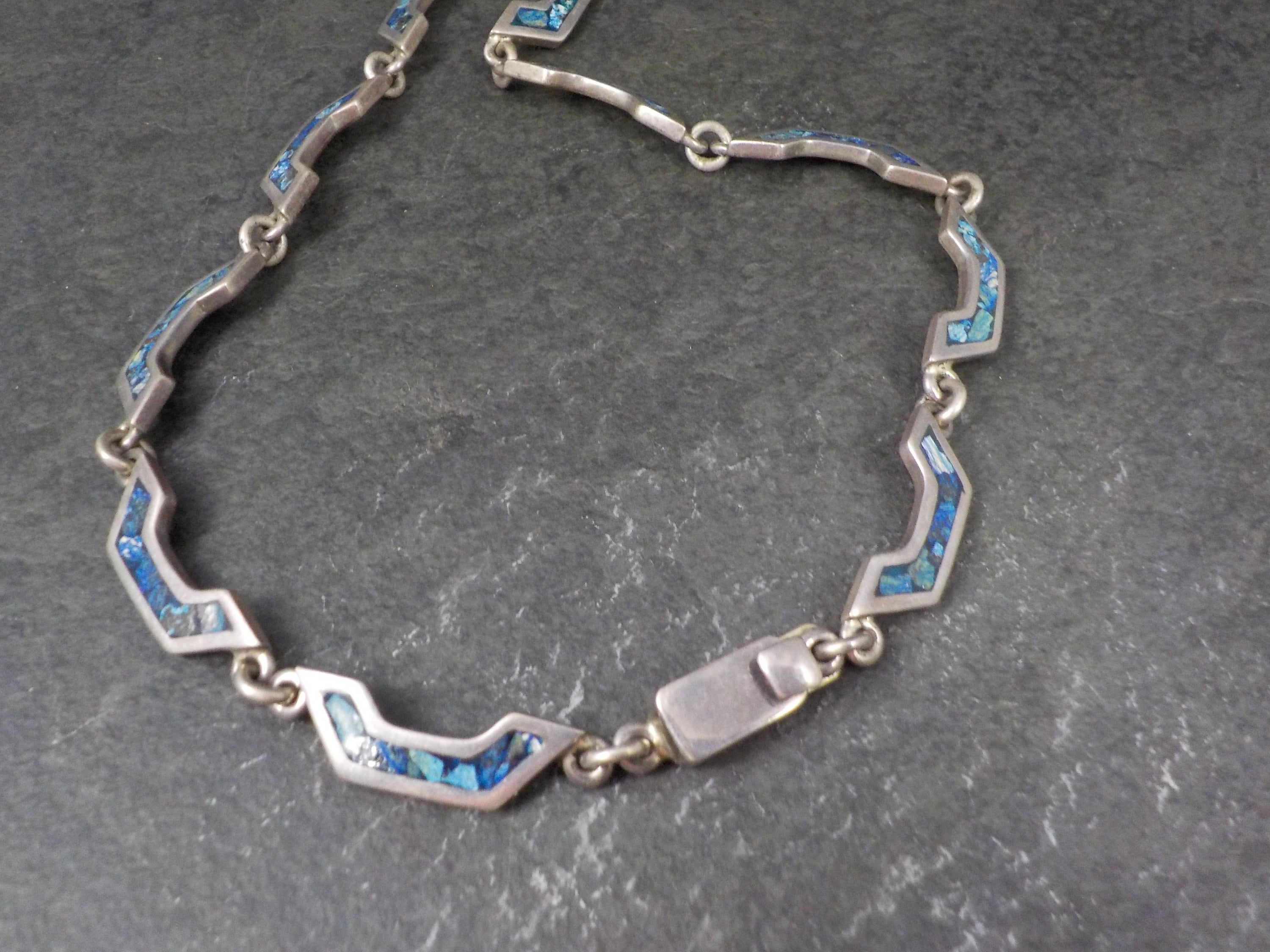Vintage Mexican Silver Sodalite Inlay Necklace - Etsy