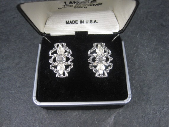 Vintage Sterling Diamond Cut Flower Earrings Lang… - image 2