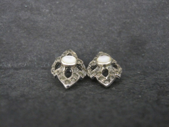 Vintage Sterling Mother of Pearl Marcasite Earrin… - image 2