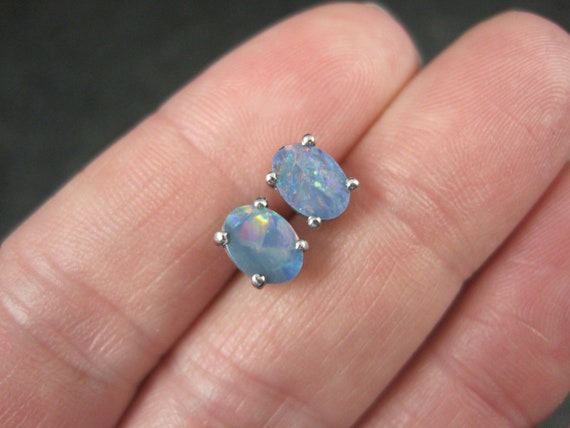 Sterling Silver Oval Opal Stud Earrings Estate Je… - image 5