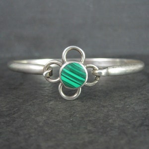 Vintage Mexican Sterling Malachite Bangle Bracelet 7.5 Inches