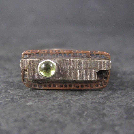 Vintage Modernist Sterling Copper Peridot Ring Si… - image 1