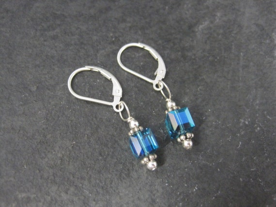 Sterling Caribbean Blue Crystal Earrings - image 3