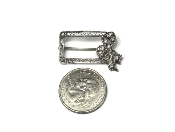 Antique Sterling Paste Diamond Bow Brooch - image 4