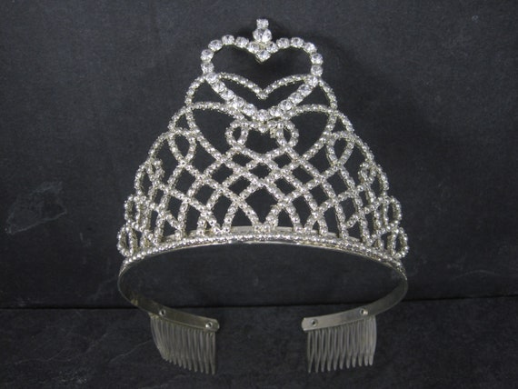Estate Rhinestone Heart Wedding Tiara Crown