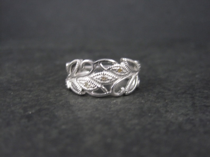 Vintage Sterling Diamond Leaf Ring Size 7