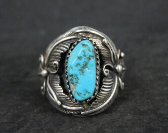 Estate Turquoise Feather Ring Sterling Size 9