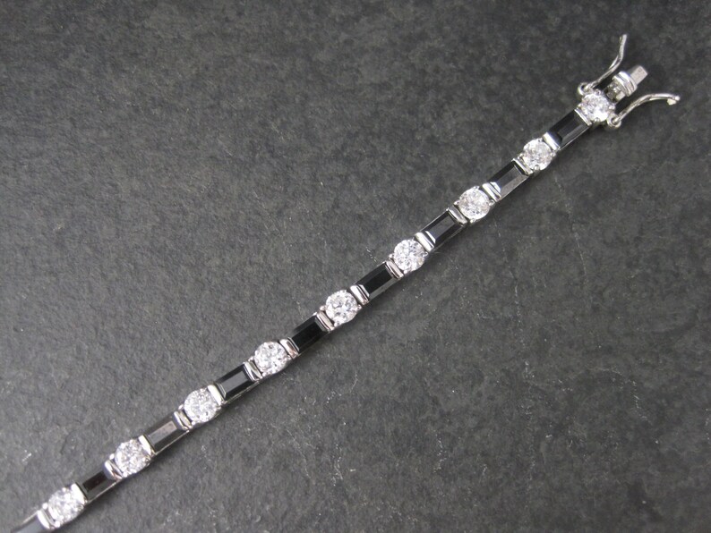 Estate Sterling Black and White Cubic Zirconia Bracelet 7 Inches