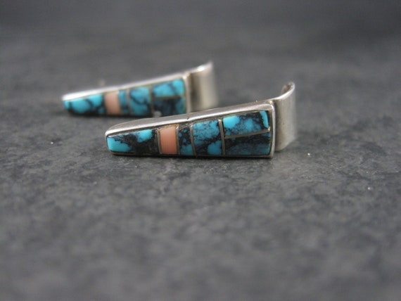 Zuni Turquoise Inlay Earrings Sterling - image 5