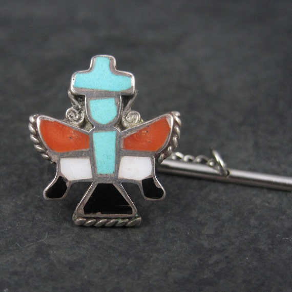 Vintage Sterling Turquoise Coral Inlay Knifewing … - image 1