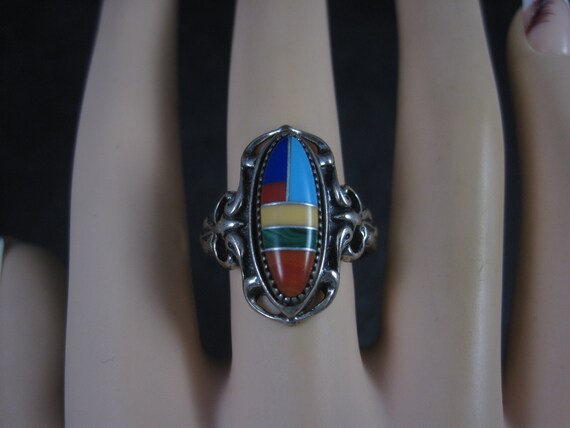 Southwestern Sterling Inlay Ring New Old Stock - image 8