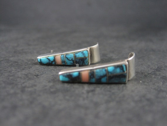 Zuni Turquoise Inlay Earrings Sterling - image 3