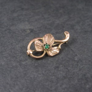 Estate Rose Gold Filled Green Rhinestone Leaf Brooch image 2