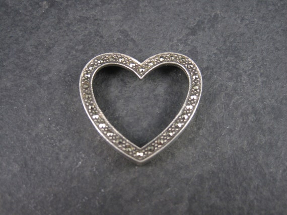 Large Vintage Sterling Marcasite Heart Pendant - image 9