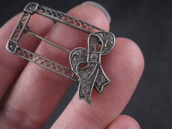 Antique Sterling Paste Diamond Bow Brooch - image 5