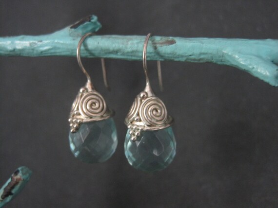 Vintage Sterling Faceted Blue Crystal Earrings Sa… - image 2