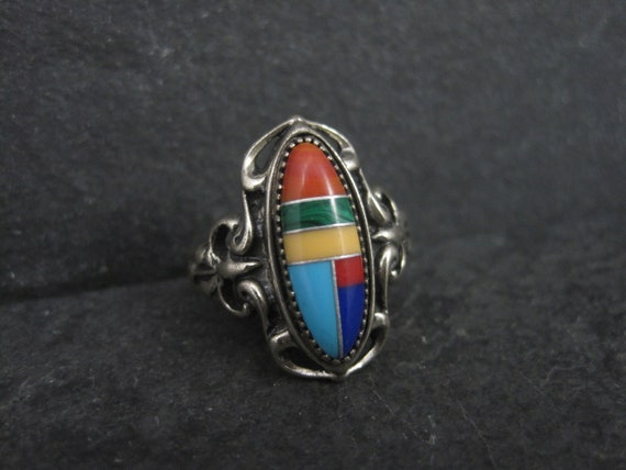 Southwestern Sterling Inlay Ring New Old Stock - image 2