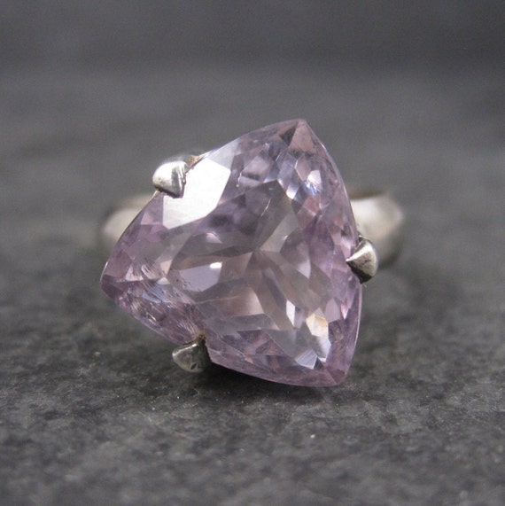 Sterling Silver 14mm Rose De France Amethyst Quartz Trillion Ring Sterling Silver 14mm Rose De France Amethyst Quartz Trillion Ring