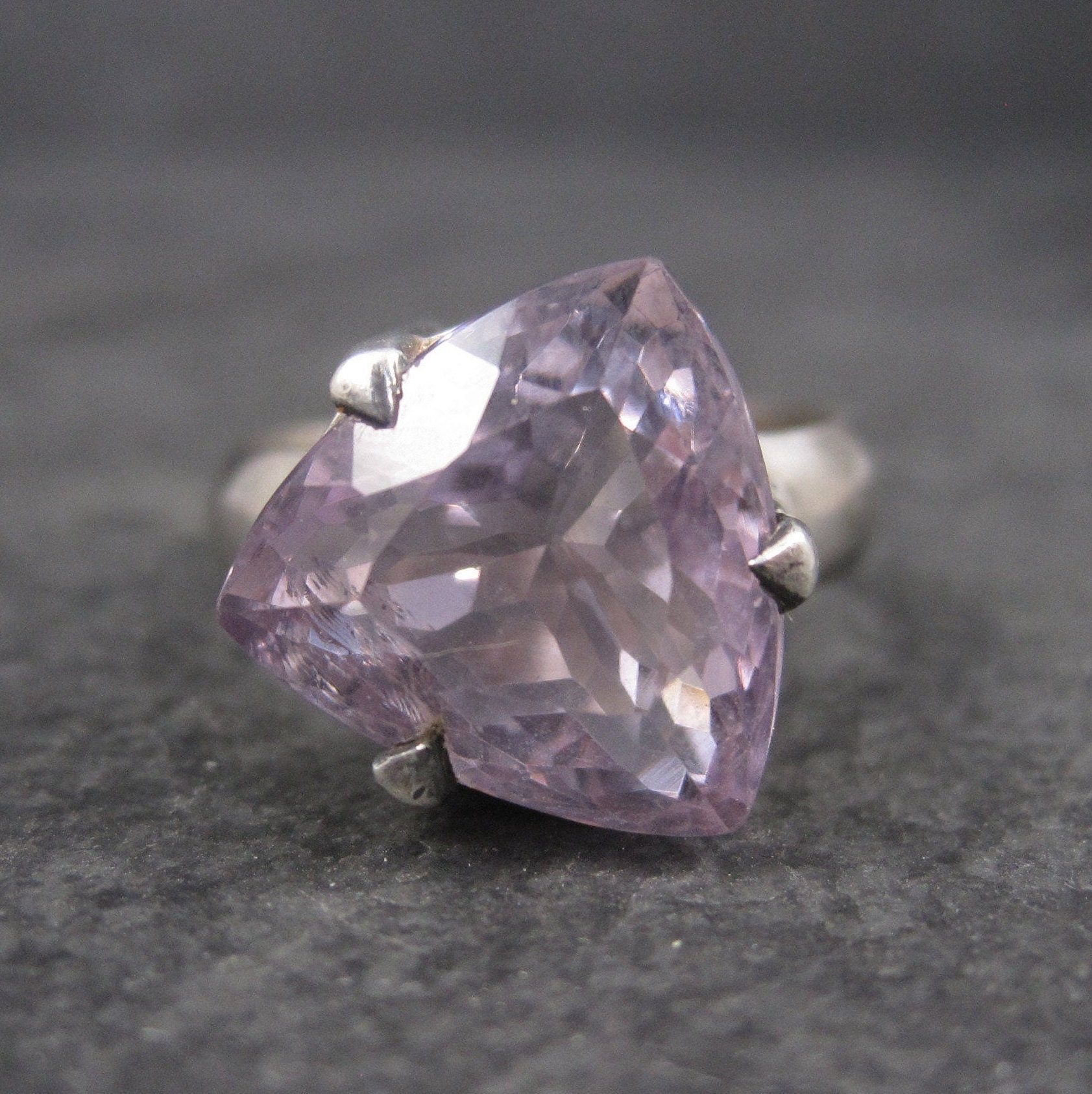 Sterling Silver 14mm Rose De France Amethyst Quartz Trillion Ring Sterling Silver 14mm Rose De France Amethyst Quartz Trillion Ring