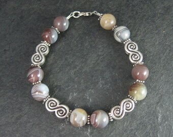 Sterling Silver Botswana Agate Bracelet 8 Inches