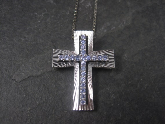 Sterling Silver Cross Pendant with Purple Crystal… - image 3