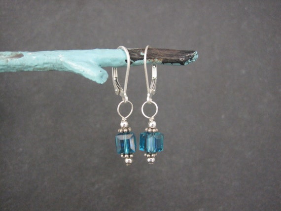 Sterling Caribbean Blue Crystal Earrings - image 2