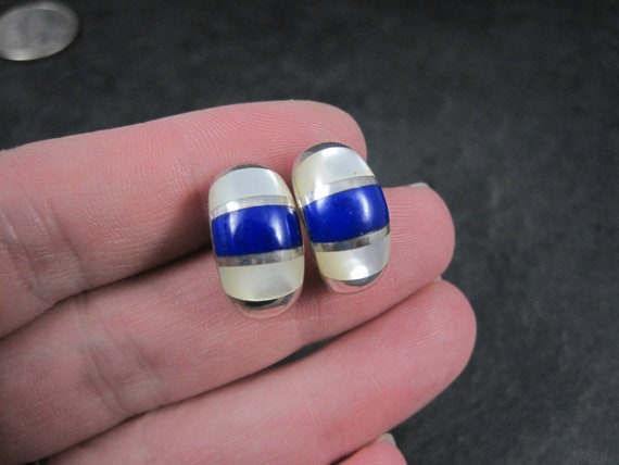 Sterling Mother of Pearl Lapis Lazuli Inlay Earri… - image 6