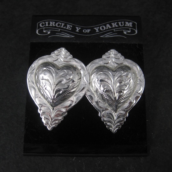 Western Heart Earrings Silver Plated Circle Y of … - image 1