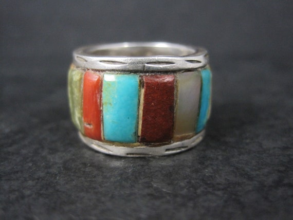 Vintage Sterling Inlay Ring Size 7 Navajo Edison Cummings - Etsy