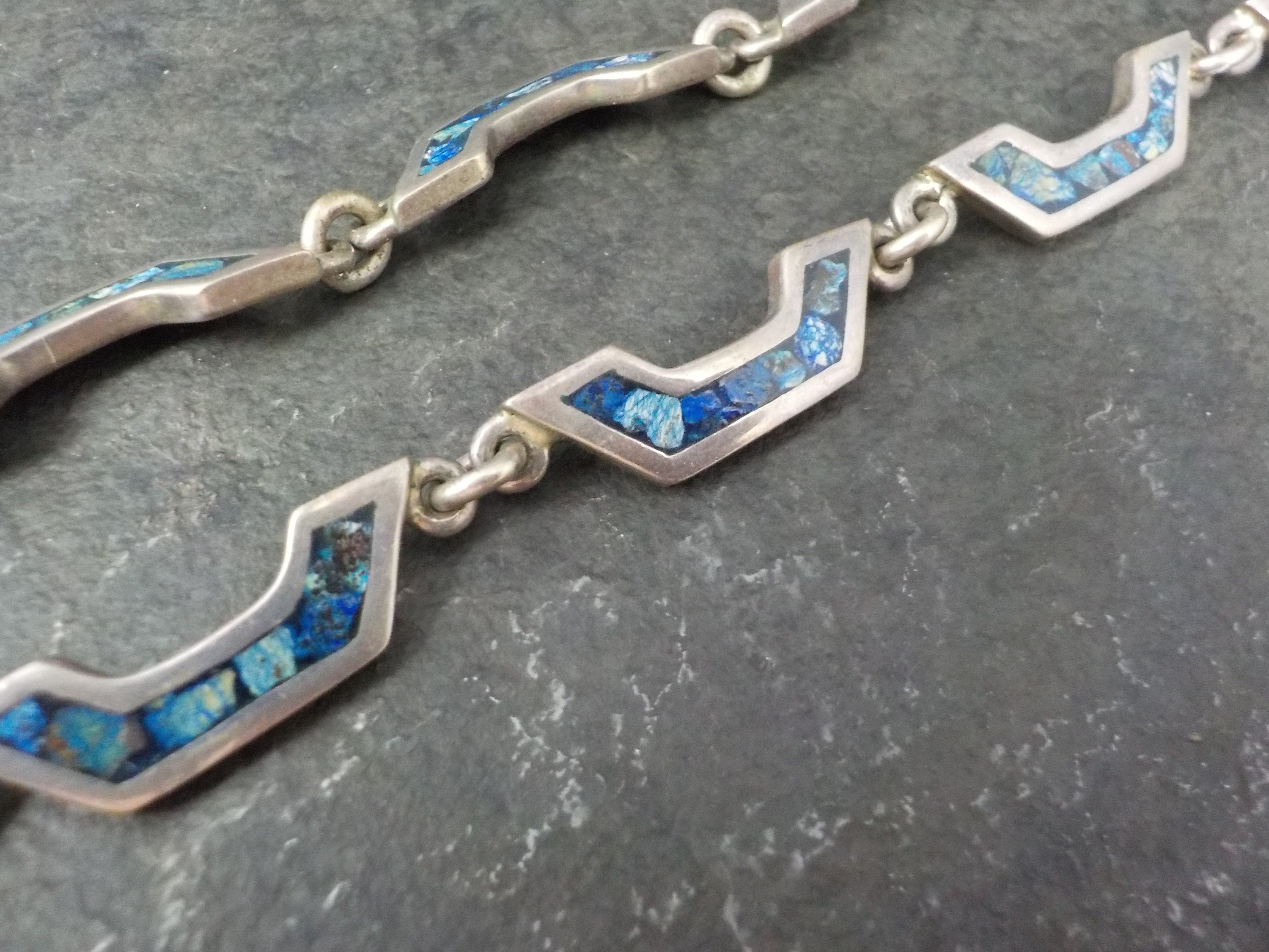 Vintage Mexican Silver Sodalite Inlay Necklace - Etsy