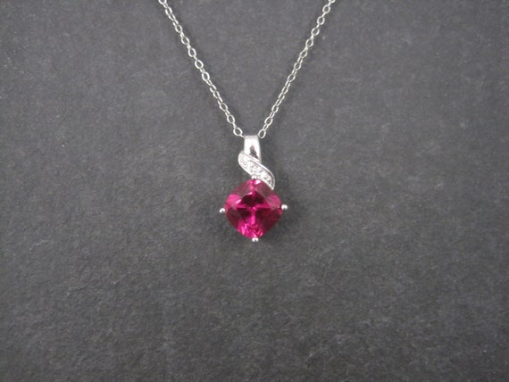 Retro 90s Sterling Synthetic Pink Sapphire Pendant - image 10