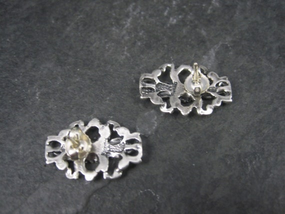 Vintage Sterling Diamond Cut Flower Earrings Lang… - image 5