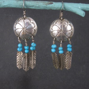 Estate Southwestern Sterling Concho Feather Earrings image 1