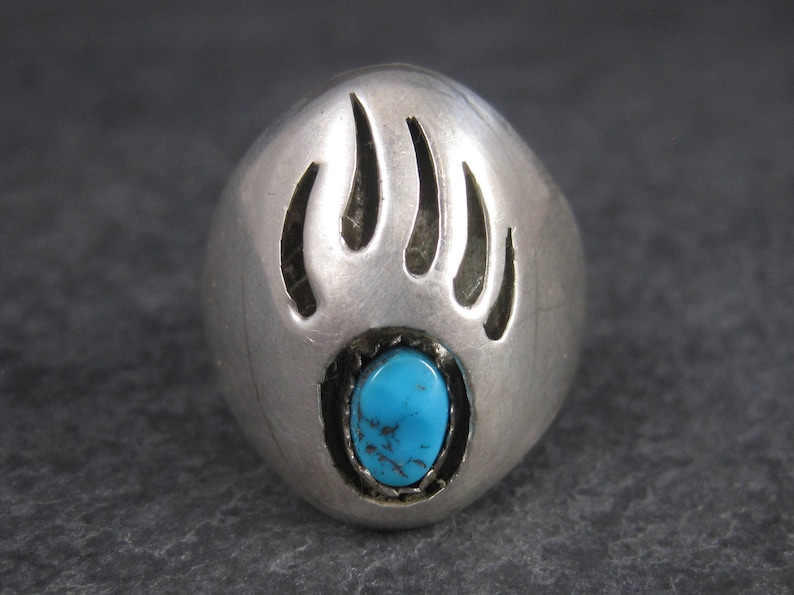 Navajo Sterling Shadowbox Turquoise Bear Paw Ring Size 11
