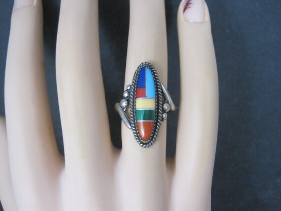 Southwestern Sterling Inlay Ring New Old Stock Si… - image 7