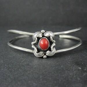 Dainty Southwestern Sterling Silver Coral Sweater Cuff Bracelet 6 Inches