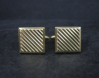 Vintage Gold Tone Striped Square Cufflinks
