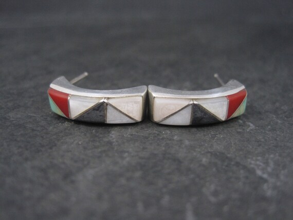 Vintage Southwestern Sterling Inlay Earrings - image 7