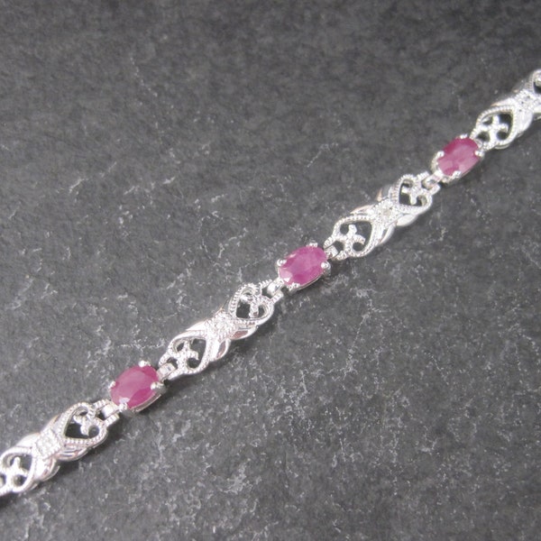 Estate Sterling Ruby Bracelet 7.25 Inches