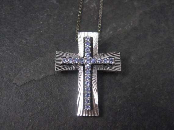 Sterling Silver Cross Pendant with Purple Crystal… - image 9