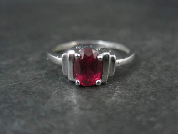 Estate Sterling Ruby Solitaire Ring Size 8 - image 1
