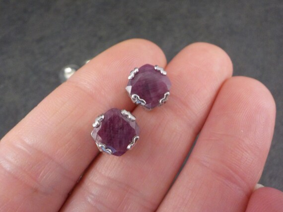 Ruby Stud Earrings Chunky Sterling Silver - image 8