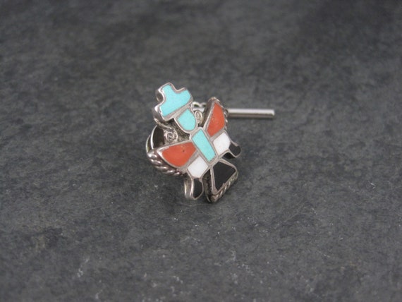 Vintage Sterling Turquoise Coral Inlay Knifewing … - image 3